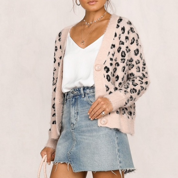 Fuzzy Pink Cheetah Buttoned Cardigan V-Neck - Picture 2 of 10